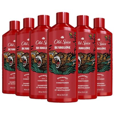 Old Spice Bearglove 2-in-1 Shampoo & Conditioner for Men, Healthier, Fuller, More Moisturized Looking Hair, 13.5 Fl Oz Each (Pack of 6)