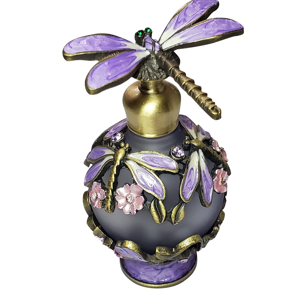 Vintage Lavender Dragonfly Empty Perfume Bottle