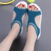 oiangi Knitted Wedge Sandals for Women Fashion Fish Mouth Open Toe Hollow Mesh Breathable Slip-on Platform Sport Sandals Summer Stretchy Comfy Walking Shoes Dark Blue view 4