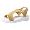 oiangi Knitted Wedge Sandals for Women Fashion Fish Mouth Open Toe Hollow Mesh Breathable Slip-on Platform Sport Sandals Summer Stretchy Comfy Walking Shoes Gold view 1