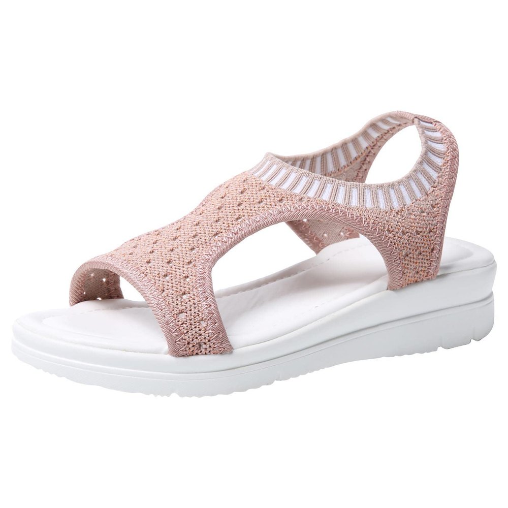 oiangi Knitted Wedge Sandals for Women Fashion Fish Mouth Open Toe Hollow Mesh Breathable Slip-on Platform Sport Sandals Summer Stretchy Comfy Walking Shoes Brown