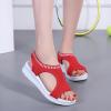 oiangi Knitted Wedge Sandals for Women Fashion Fish Mouth Open Toe Hollow Mesh Breathable Slip-on Platform Sport Sandals Summer Stretchy Comfy Walking Shoes Red view 2