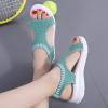 oiangi Knitted Wedge Sandals for Women Fashion Fish Mouth Open Toe Hollow Mesh Breathable Slip-on Platform Sport Sandals Summer Stretchy Comfy Walking Shoes Mint Green view 3