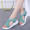 oiangi Knitted Wedge Sandals for Women Fashion Fish Mouth Open Toe Hollow Mesh Breathable Slip-on Platform Sport Sandals Summer Stretchy Comfy Walking Shoes Mint Green view 4