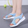 oiangi Knitted Wedge Sandals for Women Fashion Fish Mouth Open Toe Hollow Mesh Breathable Slip-on Platform Sport Sandals Summer Stretchy Comfy Walking Shoes Blue view 4