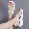 oiangi Knitted Wedge Sandals for Women Fashion Fish Mouth Open Toe Hollow Mesh Breathable Slip-on Platform Sport Sandals Summer Stretchy Comfy Walking Shoes Beige view 3