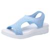 oiangi Knitted Wedge Sandals for Women Fashion Fish Mouth Open Toe Hollow Mesh Breathable Slip-on Platform Sport Sandals Summer Stretchy Comfy Walking Shoes Blue view 1