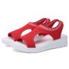 oiangi Knitted Wedge Sandals for Women Fashion Fish Mouth Open Toe Hollow Mesh Breathable Slip-on Platform Sport Sandals Summer Stretchy Comfy Walking Shoes Red view 3