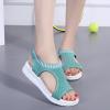 oiangi Knitted Wedge Sandals for Women Fashion Fish Mouth Open Toe Hollow Mesh Breathable Slip-on Platform Sport Sandals Summer Stretchy Comfy Walking Shoes Mint Green view 2