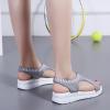 oiangi Knitted Wedge Sandals for Women Fashion Fish Mouth Open Toe Hollow Mesh Breathable Slip-on Platform Sport Sandals Summer Stretchy Comfy Walking Shoes Grey view 4