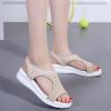 oiangi Knitted Wedge Sandals for Women Fashion Fish Mouth Open Toe Hollow Mesh Breathable Slip-on Platform Sport Sandals Summer Stretchy Comfy Walking Shoes Beige view 2