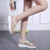 oiangi Knitted Wedge Sandals for Women Fashion Fish Mouth Open Toe Hollow Mesh Breathable Slip-on Platform Sport Sandals Summer Stretchy Comfy Walking Shoes Beige view 4