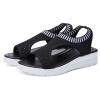 oiangi Knitted Wedge Sandals for Women Fashion Fish Mouth Open Toe Hollow Mesh Breathable Slip-on Platform Sport Sandals Summer Stretchy Comfy Walking Shoes Black view 3