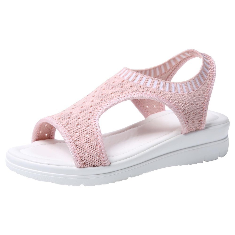 oiangi Knitted Wedge Sandals for Women Fashion Fish Mouth Open Toe Hollow Mesh Breathable Slip-on Platform Sport Sandals Summer Stretchy Comfy Walking Shoes Pink