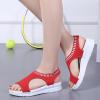 oiangi Knitted Wedge Sandals for Women Fashion Fish Mouth Open Toe Hollow Mesh Breathable Slip-on Platform Sport Sandals Summer Stretchy Comfy Walking Shoes Red view 4