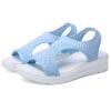 oiangi Knitted Wedge Sandals for Women Fashion Fish Mouth Open Toe Hollow Mesh Breathable Slip-on Platform Sport Sandals Summer Stretchy Comfy Walking Shoes Blue view 3