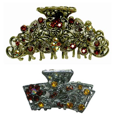Set of 2 JCGY Jaw Clips Metal Hair Claws Antique Gold Plating RW86410-6132-2topAmber