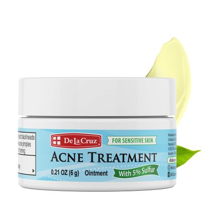 De La Cruz 5% Sulfur Ointment Travel Size - Cystic Acne Treatment for Face and Body - Daily 10 Min Spot Treatment and Effective Game Changing Hormonal Acne Treatment that Clears Up Pimples 0.21OZ