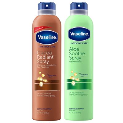 Vaseline Cocoa Radiant Spray + Aloe Soothe Spray Variety 2-Pack Non-Greasy, Fast-Absorbing All-Over Moisturizer for Dry Skin, 6.5 Oz Ea