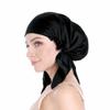 SissiLita 100% Silk Bonnet for Sleeping With Tie Band, Large Sleep Cap for Curly Hair, Wrap for Hair Care - Rich Black view 1