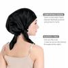 SissiLita 100% Silk Bonnet for Sleeping With Tie Band, Large Sleep Cap for Curly Hair, Wrap for Hair Care - Rich Black view 2