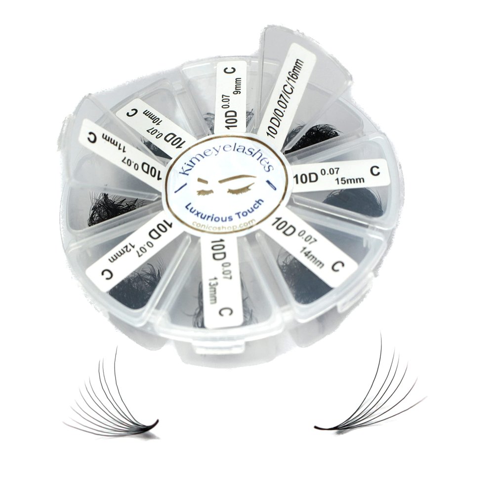 Premade Fans Lash Extension Mixed Lengths 9mm to 16mm | Promade Fan Handmade Eyelash Extensions | 4D 5D 6D 7D 8D 9D 10D | Wispy Spikes Hybrid Lashes | Easy Application (Curl C, 4D - 0.07)