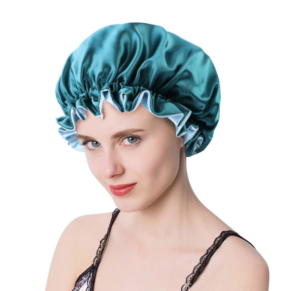Double-layer Satin Bonnet Adjustable Elastic Hair Sleeping Cap Waterproof Shower Cap for Beauty Care, Curly Hair and Hair Care