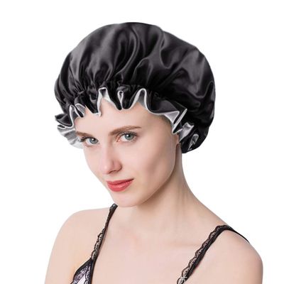 Double-layer Satin Bonnet Adjustable Elastic Hair Sleeping Cap Waterproof Shower Cap for Beauty Care, Curly Hair and Hair Care