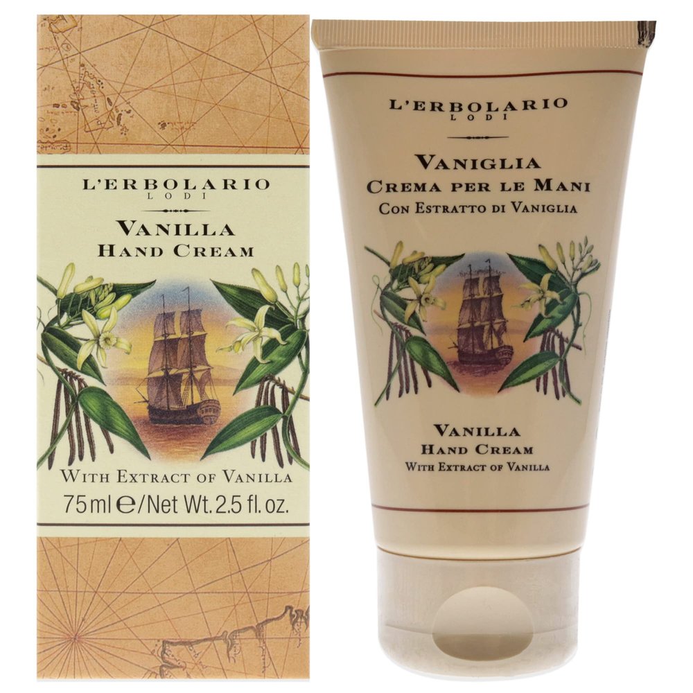 L'Erbolario Vanilla Hand Cream - Scented Hand Lotion for Toning and Softening - Daily Moisturizer with Macadamia and Sunflower Oils - Cruelty Free Hand Cream with Delicate and Light Texture - 2.5 oz
