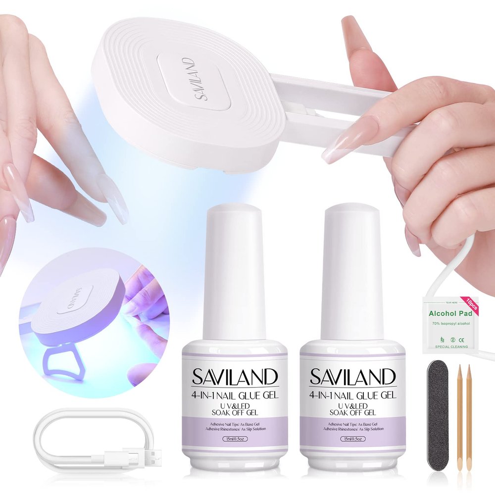 SAVILAND U V LED Nail Lamp  Nail Curing Dryer For XL Extra Long Nail Tips 2*15 ML Multifunction Gel Nail Glue & Innovation U V Nail Light for Nails Extension Home Salon Nail Art
