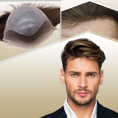 Lishy Mens Toupee European Human hair Replacement for Men Hairpiece Swiss Lace Front 0.08mm Thin Skin PU All V-looped Man Wigs 10x8inch #7 Lightest Brown Color