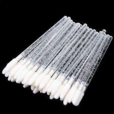 300 PCS Lip Brushes Disposable Lip Gloss Wands Lipstick Applicator Makeup Tool, Crystal Handle (White)