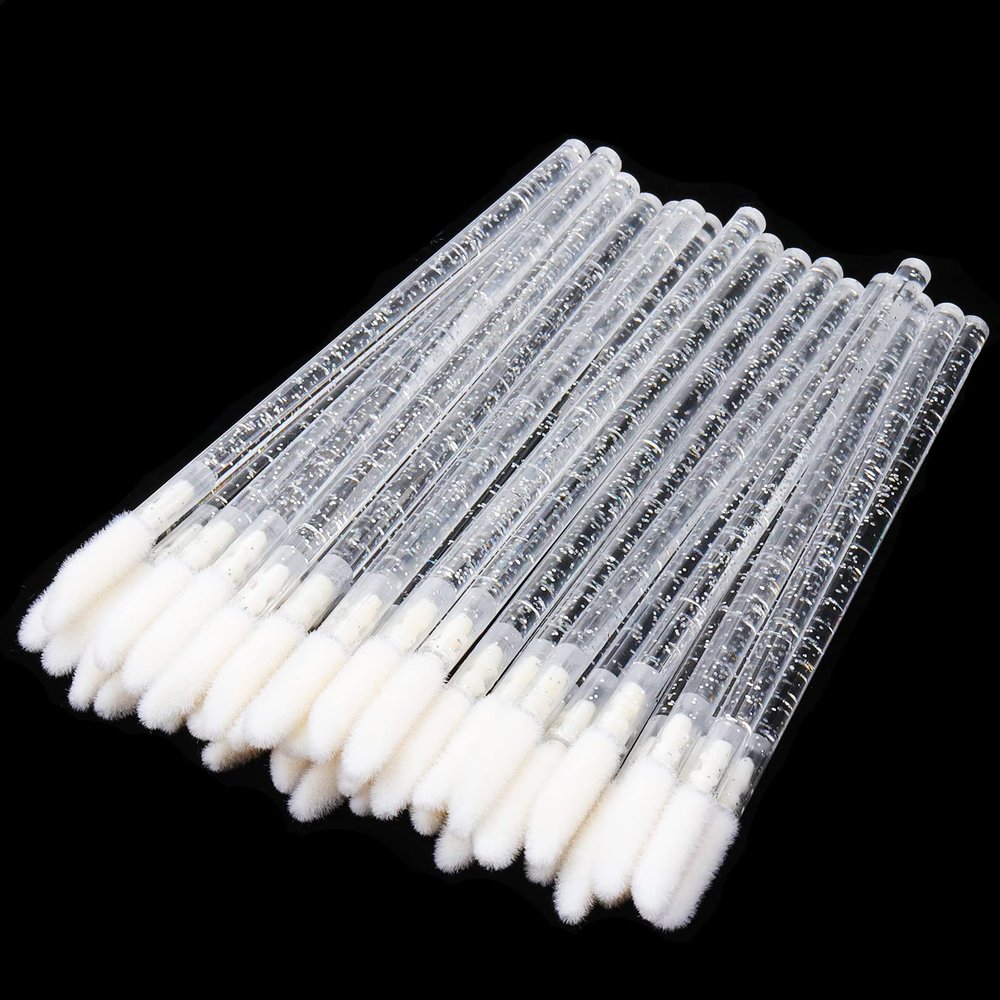 300 PCS Lip Brushes Disposable Lip Gloss Wands Lipstick Applicator Makeup Tool, Crystal Handle (White)