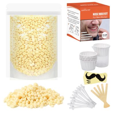 ANREACHO Nose & Ear Hair Wax Kit for Men & Women, 100g Wax with 20 Applicators, Safe Home Grooming Solution for Painless 15-20 Time Usage
