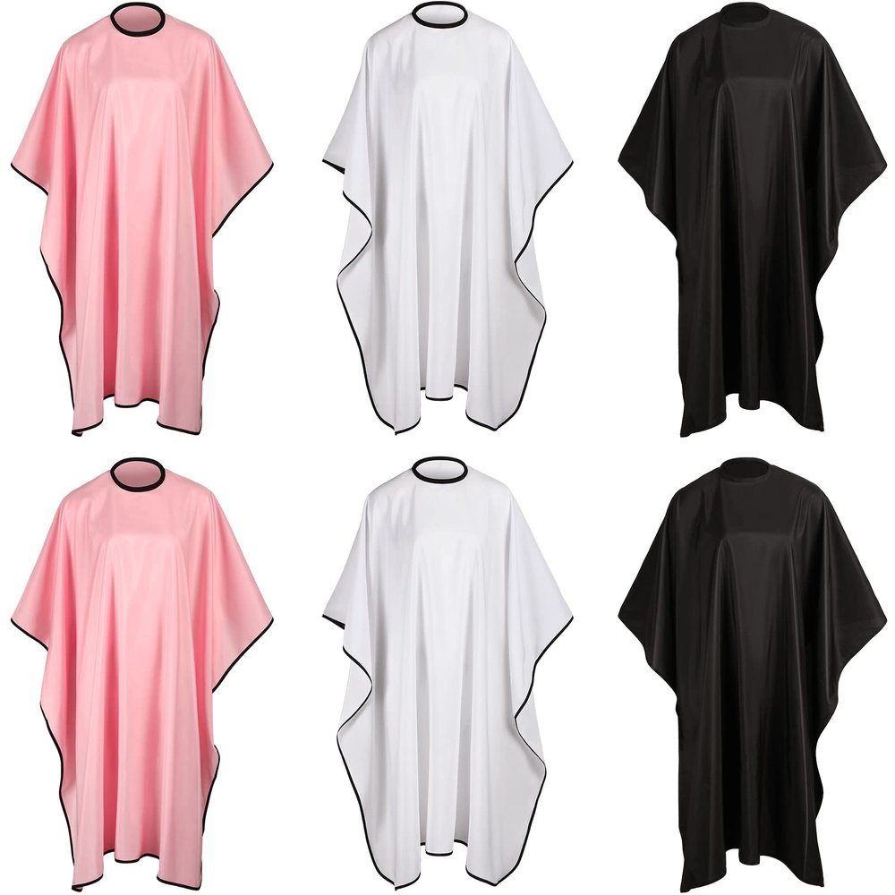 JenPen 6 Pcs Waterproof Hair Styling Cape Salon Barber Cape for Stylist Hairdresser Haircuting Adjustable, 47" x 59"(Black, White, Pink)