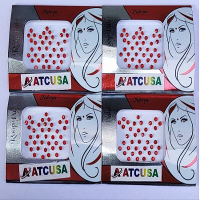 ATCUSA 140+ Bindi Dots Diamond Crystal Fake Nose stud/Ear Stud Indian Crafts bindi stickers Indian Bindi for women Face Jewels Gold silver Multi tattoo Packet (Red/Maroon Crystal Stones - Size 3mm)