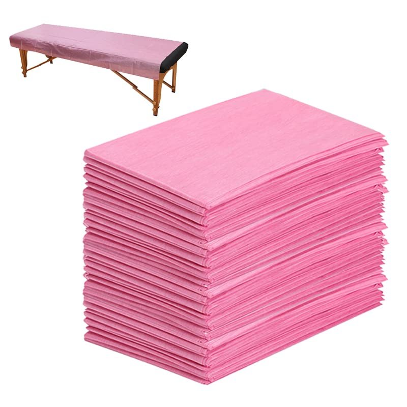 50PCS Massage Table Sheets Disposable Non Woven SPA Bed Cover Breathable Polypropylene Fabric 31" x 70" Thin, Not Waterproof Pink