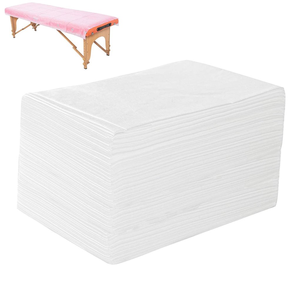 50PCS Massage Table Sheets Disposable Non Woven SPA Bed Cover Breathable Polypropylene Fabric 31" x 70" Thin, Not Waterproof (White)