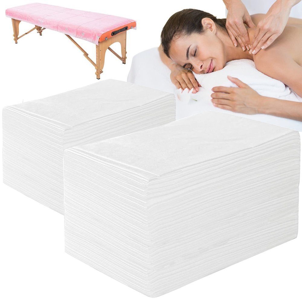 100 PCS Massage Table Sheets Disposable Non Woven SPA Bed Cover Breathable Polypropylene Fabric 31" x 70" Thin, Not Waterproof (White)