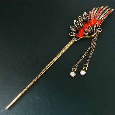 qbodp 2 Pieces Hair Sticks Dangle,Chinese Hair Chopsticks for Buns,Vintage Hair Pins Stick for Women Thick Hair,Rhinestone Decorative Chopsticks Hair Accessories with Chain
