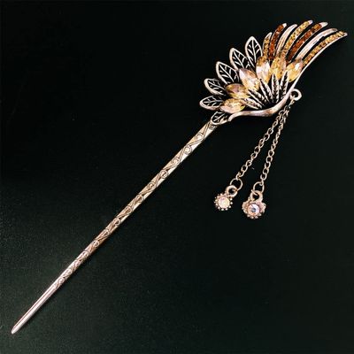 qbodp 2 Pieces Hair Sticks Dangle,Chinese Hair Chopsticks for Buns,Vintage Hair Pins Stick for Women Thick Hair,Rhinestone Decorative Chopsticks Hair Accessories with Chain