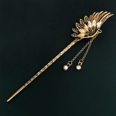 qbodp 2 Pieces Hair Sticks Dangle,Chinese Hair Chopsticks for Buns,Vintage Hair Pins Stick for Women Thick Hair,Rhinestone Decorative Chopsticks Hair Accessories with Chain