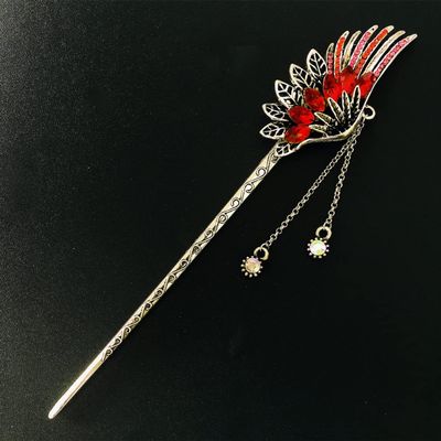 qbodp 2 Pieces Hair Sticks Dangle,Chinese Hair Chopsticks for Buns,Vintage Hair Pins Stick for Women Thick Hair,Rhinestone Decorative Chopsticks Hair Accessories with Chain