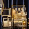 Hersoo Luxury Stackable Glass Cosmetic Organizer 3-Piece Set-Durable,Premium Shatterproof Vanity Storage,Artisan-Design for High-End Bathroom&Makeup Counter Decor(gold) view 2