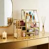 Hersoo Luxury Stackable Glass Cosmetic Organizer 3-Piece Set-Durable,Premium Shatterproof Vanity Storage,Artisan-Design for High-End Bathroom&Makeup Counter Decor(gold) view 4