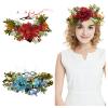 2 Pieces Bohemian Flower Headband Hair Wreath Crowns Hairhead for Beach Hawaii Floral Garland Romantic Wedding Festival Party (Red+Blue) view 1