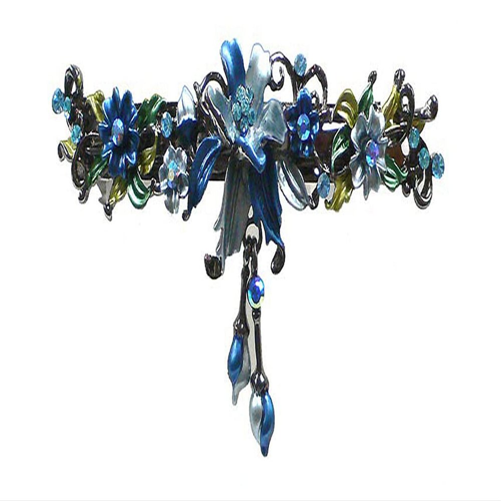 JCGY Large Flower Barrette with Unique Hanging Ornament for Women GirlsYY86010-3blue