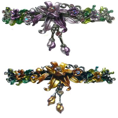 Set of 2 JCGY Large Flower Barrettes Hanging Ornament YY86010-3-2purpleBrown