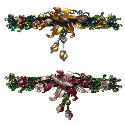 Set of 2 JCGY Large Flower Barrettes Hanging Ornament YY86010-3-2roseBrown