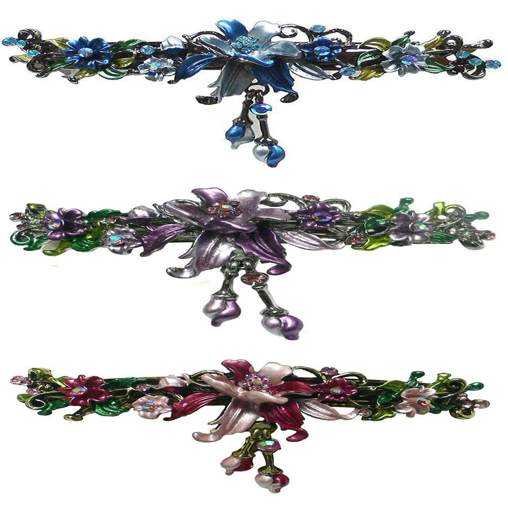 Set of 3 JCGY Large Flower Barrettes Hanging Ornament YY86010-3-3-3bluePurRose